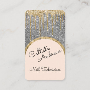 Glamourous Bling Silver Glitter Drip Nail Tech Business Card