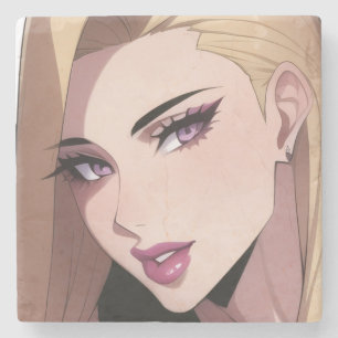 Glamourous Blonde Webtoon Girl Portrait Stone Coaster