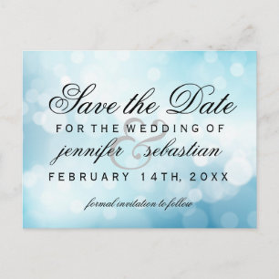 Glamourous Blue Bokeh Light Wedding Postcard