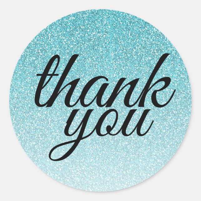 Glamourous blue glitter ombre thank you classic round sticker (Front)