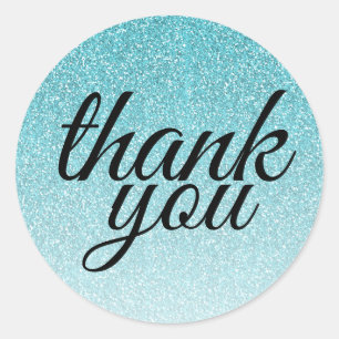 Glamourous blue glitter ombre thank you classic round sticker