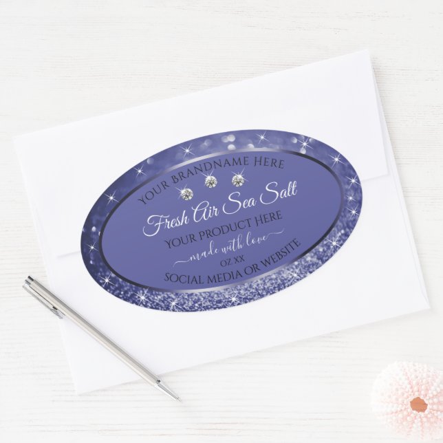 Glamourous Blue Glitter Product Labels Diamonds (Envelope)