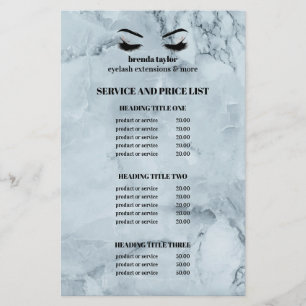 Glamourous blue marble EYELASH SALON SERVICE LIST Flyer