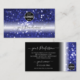 Glamourous Blue Sparkling Glitter Stars with Logo Business Card