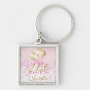Glamourous Blush Pink Gold 21st Birthday Balloon Key Ring