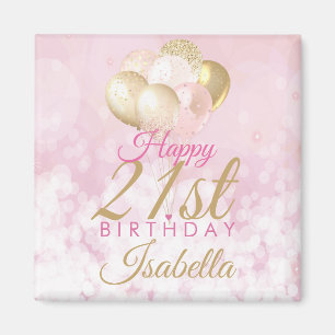 Glamourous Blush Pink Gold 21st Birthday Balloon Magnet