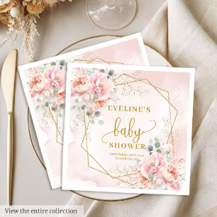 Glamourous blush pink peonies baby shower party napkin