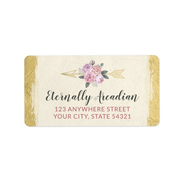 Glamourous Bohemian Floral Arrow Pink Gold Address Label (Front)