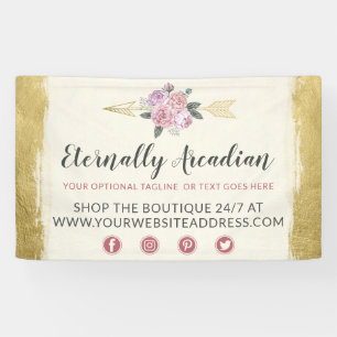 Glamourous Bohemian Floral Arrows Gold Boho Chic Banner