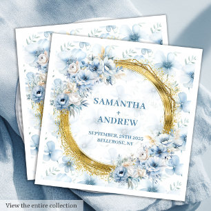 Glamourous Bohemian Light Blue Gold Wedding Napkin
