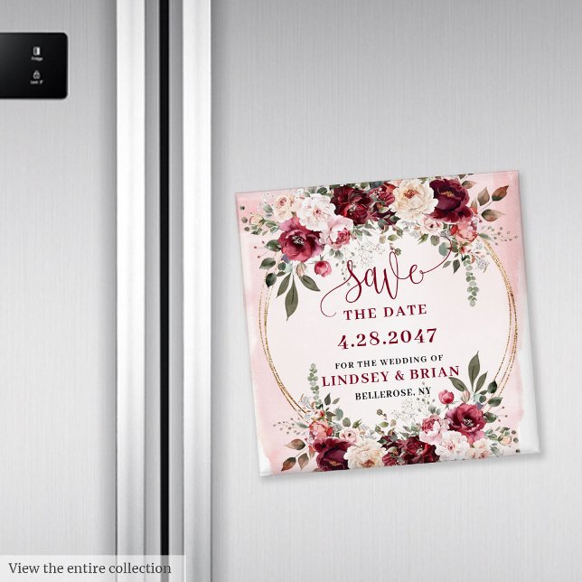 Glamourous Boho Burgundy Blush Gold Save the Date  Magnet (Glamorous Boho Burgundy Blush Gold Save the Date Magnet

)