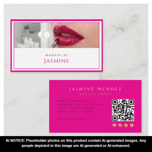Glamourous Bold Fuchsia Gold QR code Makeup Artist Business Card