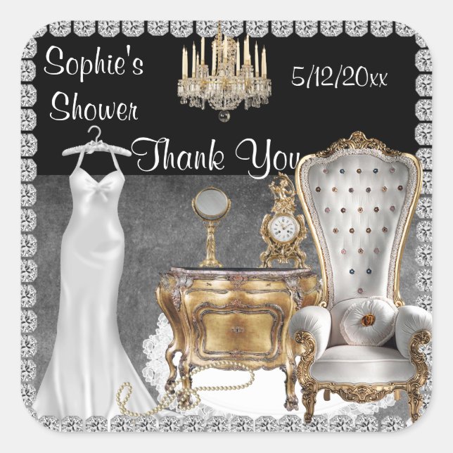 Glamourous BRIDAL  SHOWER FAVOR THANK YOU STICKERS (Front)