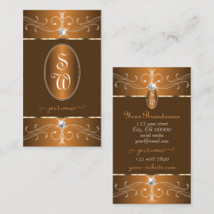 Glamourous Brown Orange Ornate Ornaments Monogram Business Card