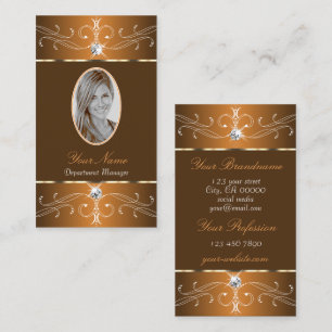 Glamourous Brown Orange Ornate Ornaments with Phot Business Card