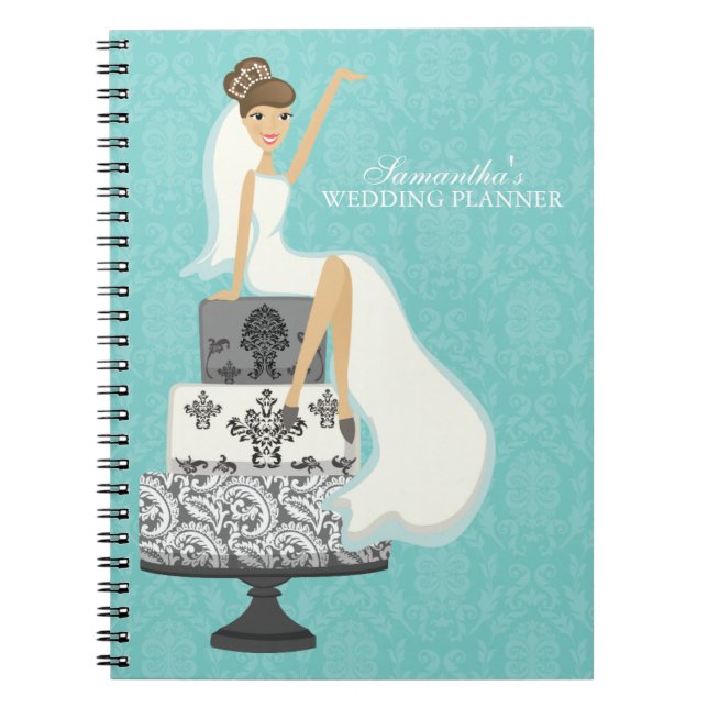 Glamourous Brunette Bride Wedding Planner Notebook (Front)