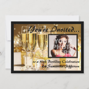 Glamourous Bubbly Photo 50th Birthday Invitations