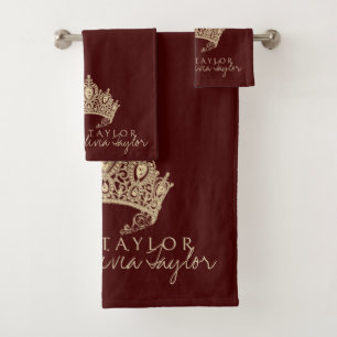 Glamourous Burgundy Gold Personalised bath towel 