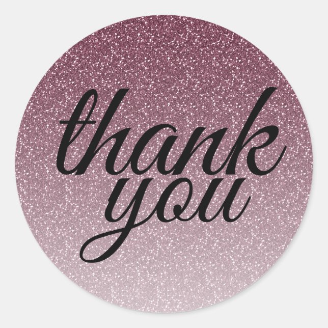 Glamourous burgundy pink glitter ombre thank you classic round sticker (Front)