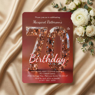 Glamourous Burgundy Rose Gold Diamond 70th Birthda Invitation