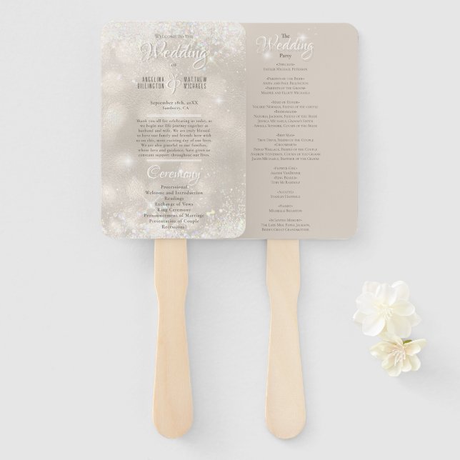 Glamourous Champagne Glitter Luxury Wedding Progra Hand Fan (Front and Back)