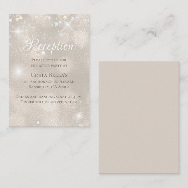Glamourous Champagne Glitter Wedding Reception Enclosure Card (Front/Back)