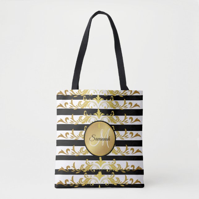 Glamourous Chic faux gold metallic stripes Tote Bag (Front)