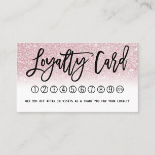 Glamourous Chic Girly Pink Glitter Modern Ombre Loyalty Card