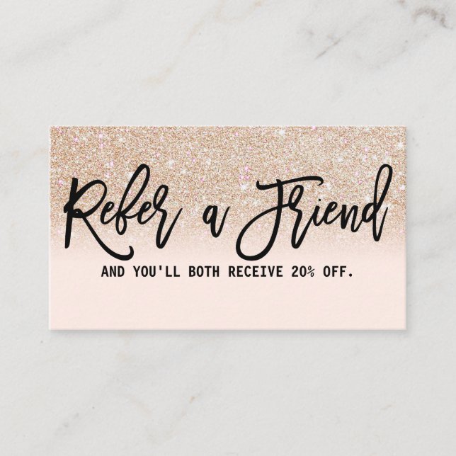 Glamourous Chic Gold Glitter Pink Modern Referral Card (Front)