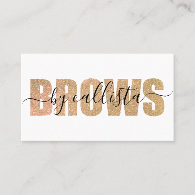 Glamourous Chic Gold Glitter Typography Brow Artis Business Card (Front)