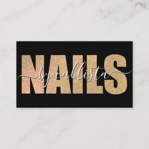 Glamourous Chic Gold Glitter Typography Nail Artis Business Card
