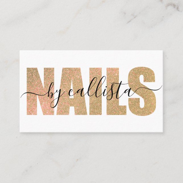 Glamourous Chic Gold Glitter Typography Nail Artis Business Card (Front)