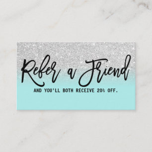 Glamourous Chic Mint Silver Glitter Modern Referral Card