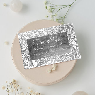Glamourous chic white faux silver floral Thank You Postcard