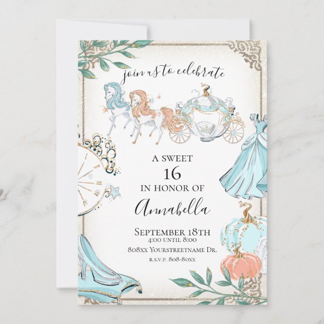 Glamourous Cinderella Fairy Tale Carriage Invitation (Front)