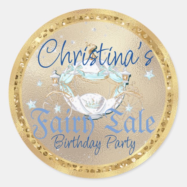 Glamourous Cinderella Fairy Tale Carriage on Gold Classic Round Sticker (Front)