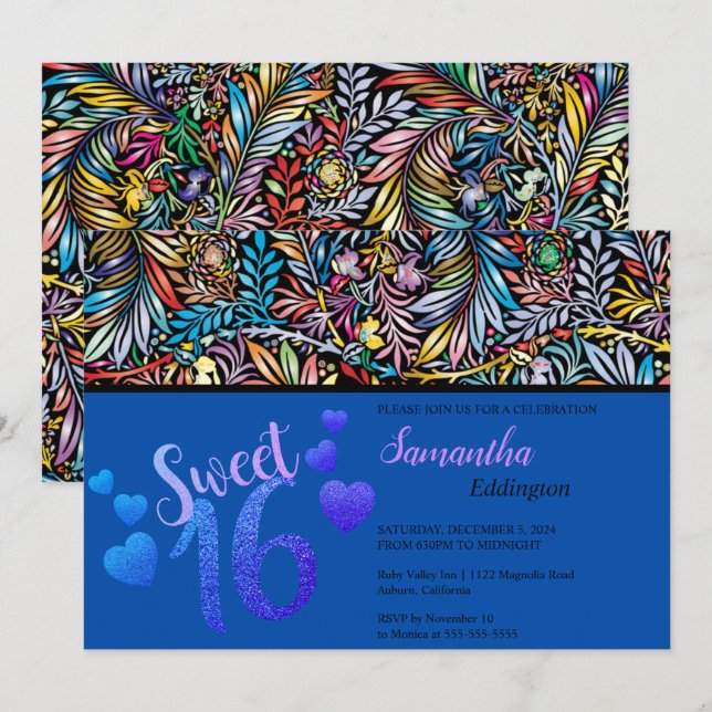 Glamourous Colours Sweet 16 Invitation (Front/Back)