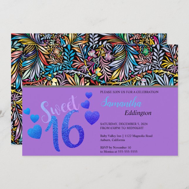 Glamourous Colours Sweet 16 Invitation (Front/Back)