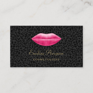 Glamourous Cosmetologist Black Leopard Pink Lips Business Card