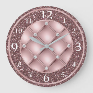 Glamourous Dark Blush Pink Glitter and Diamonds Large Clock