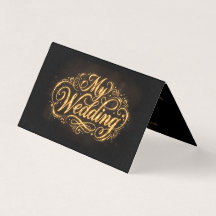 Glamourous Dark&Gold Calligraphy Folded Wedding In