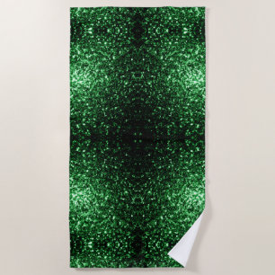 Glamourous Dark Green glitter sparkles Beach Towel