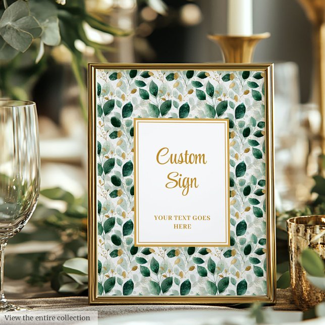Glamourous Dark Green Gold Eucalyptus Wedding Sign (Glamorous Dark Green Gold Eucalyptus Wedding Custom Sign)