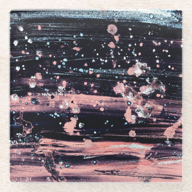 Glamourous Dark Grey Pink Spotlight Glass Coaster (Front)