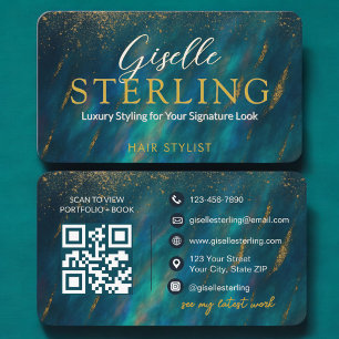 Glamourous Dark Opal Modern Hair Stylist QR Code Business Card