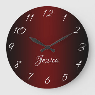 Glamourous Dark Red and Black Ombre Personalised Large Clock