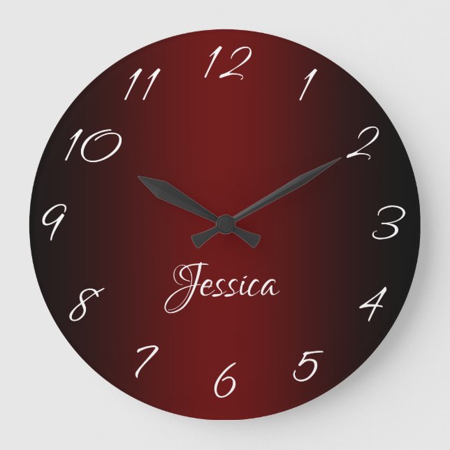 Glamourous Dark Red and Black Ombre Personalised Large Clock (Front)