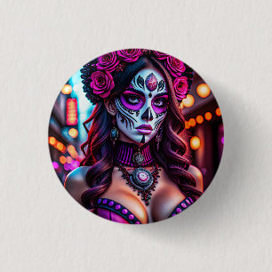 Glamourous Día de los Muertos Catrina portrait wit 3 Cm Round Badge