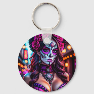 Glamourous Día de los Muertos Catrina portrait wit Key Ring