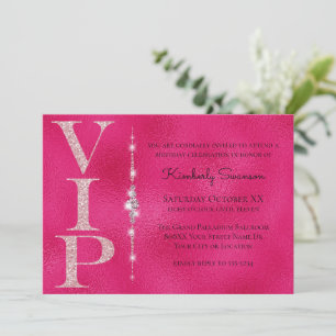 Glamourous Diamonds Hot Pink Glitter VIP Party Invitation